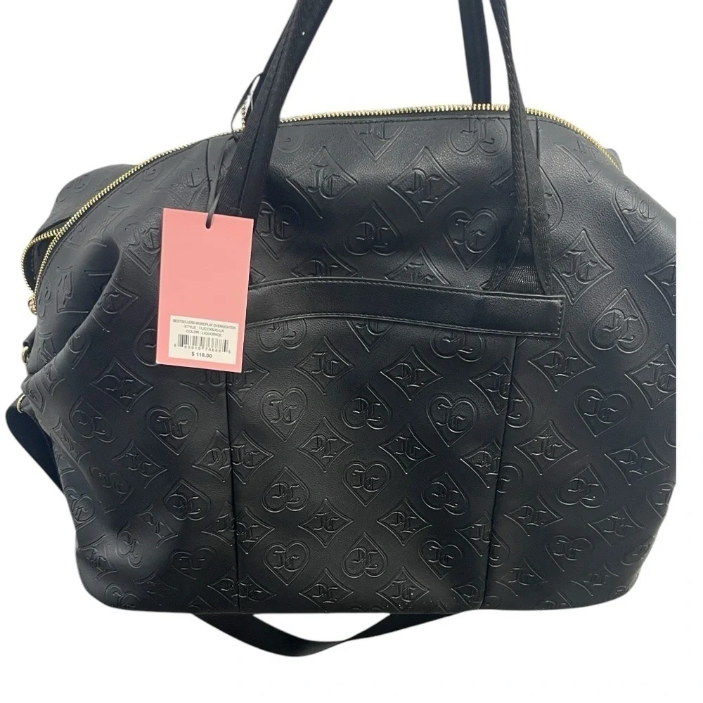 Juicy Couture Black Embossed Bag NEW Bestseller Word Play Overnighter travel bag